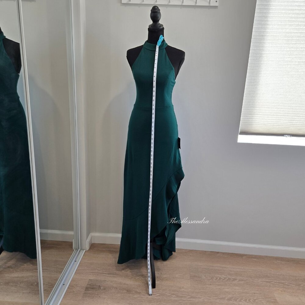 Lulus Ruffled Halter Maxi Dress Emerald Green Small Flaw Pearl New With Tags $99 - Picture 6 of 16